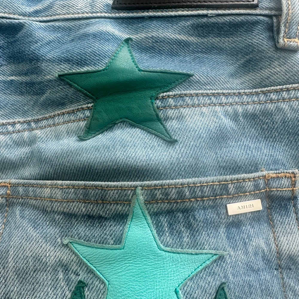 Amiri Chemist Leather Star Blue Jeans in light indigo sz 30 - Picture 8 of 10